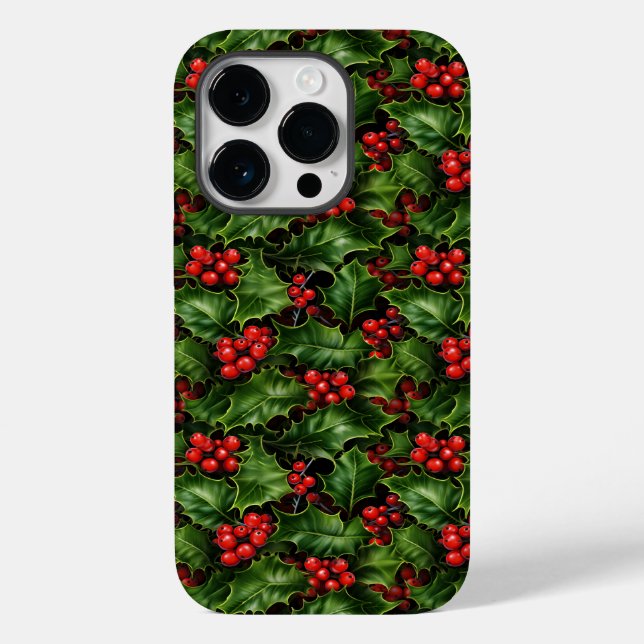 Christmas Holly Leaves And Red Berries Pattern Case-Mate iPhone Case (Back)