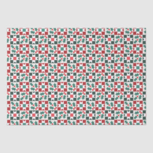 Christmas Holly Leaves Geo Quilt Tissue Paper