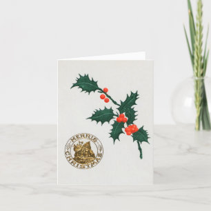 Christmas holly leaves holiday card