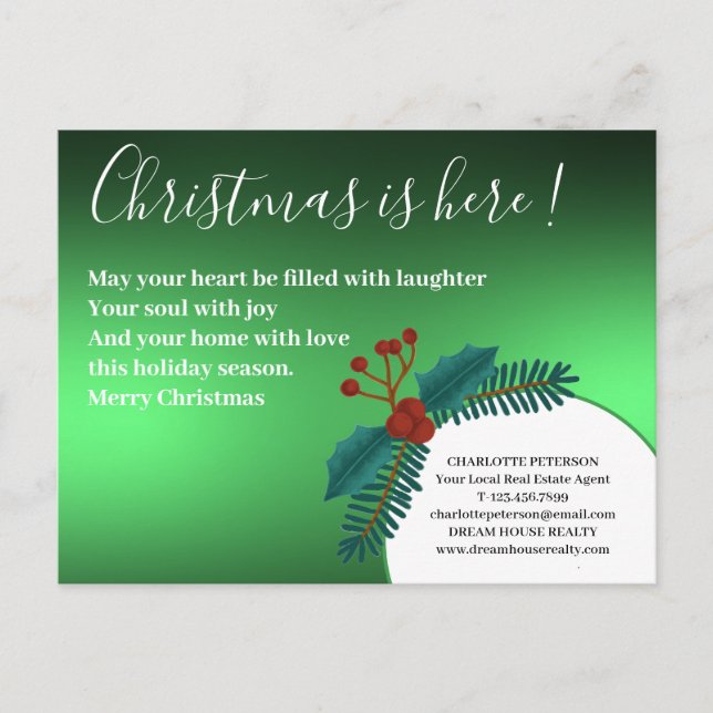 Christmas Holly Leaves Real Estate  Holiday Postcard (Front)
