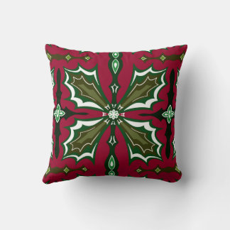 Christmas Holly Leaves Red and Green Throw Pillow