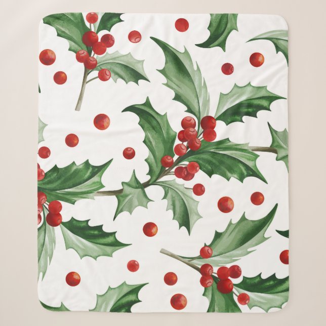 Christmas Holly Leaves Seamless Symbol Sherpa Blanket (Front)