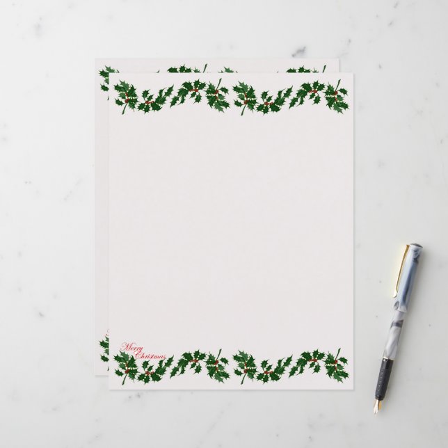 Christmas Holly Letter Paper (Front/Back In Situ)
