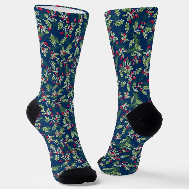 Christmas Holly, Mistletoe, and Berries Socks (Angled)