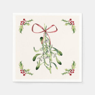 Christmas holly, mistletoe napkin