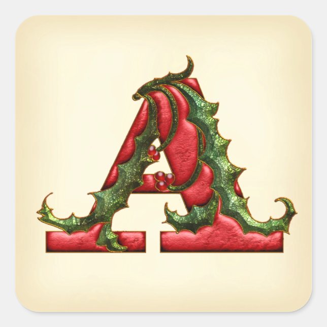 Christmas Holly Monogram A Envelope Seals (Front)