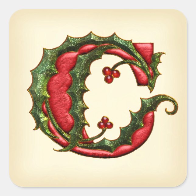 Christmas Holly Monogram C Envelope Seals (Front)