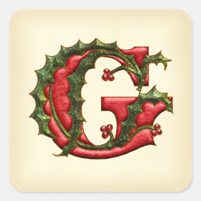 Christmas Holly Monogram G Envelope Seals (Front)
