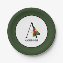 Christmas Holly Monogram Initial A