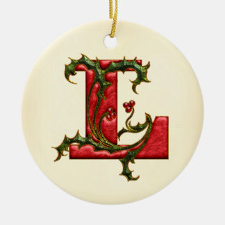 Christmas Holly Monogram L Ceramic Ornament