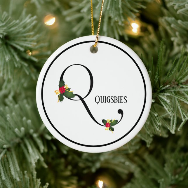 Christmas Holly Monogram Letter Q Ceramic Ornament (Tree)