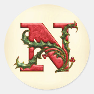 Christmas Holly Monogram N Envelope Seals