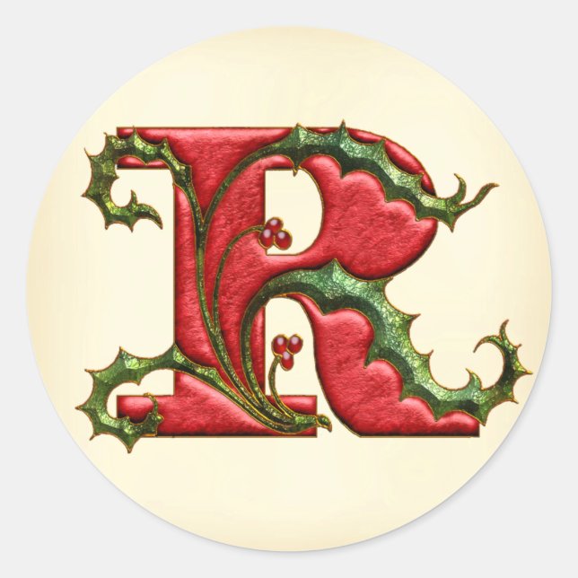 Christmas Holly Monogram R Envelope Seals (Front)