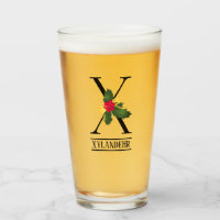 Christmas Holly Monogram X Personalized Beer