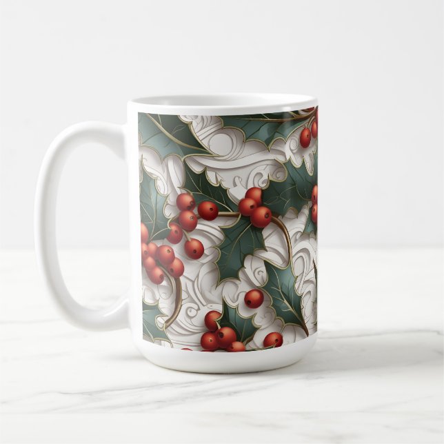 Christmas Holly Motif ornemental Big Coffee Mug (Gauche)