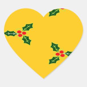 Christmas holly on orange heart sticker