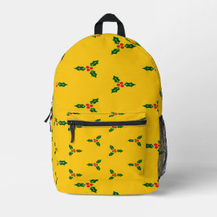Christmas holly on orange printed backpack