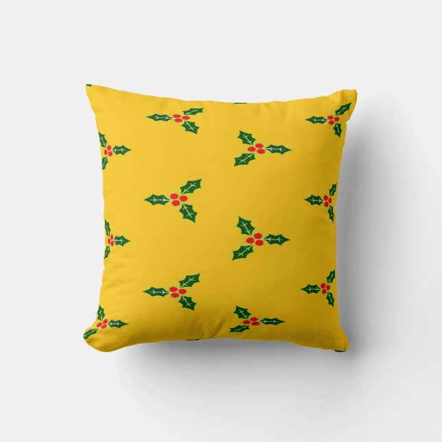 Christmas holly on orange throw pillow (Front)