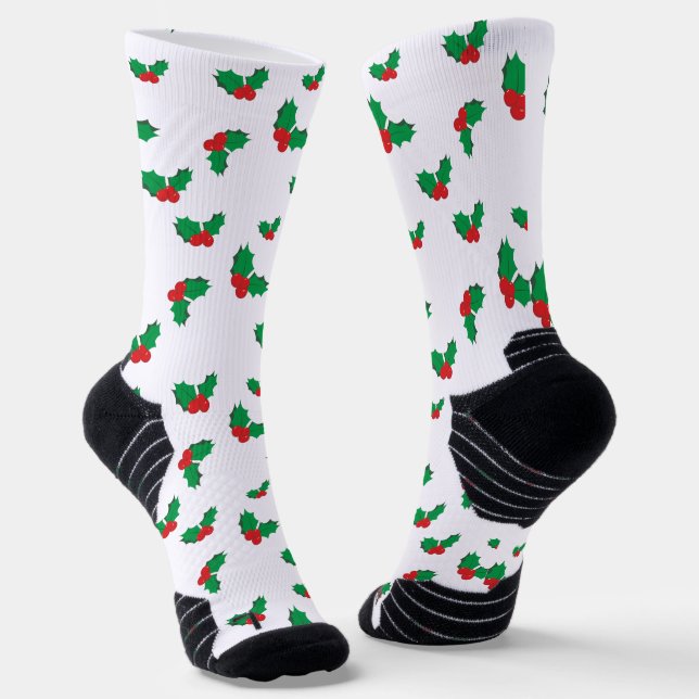 Christmas holly on sports socks (Angled)
