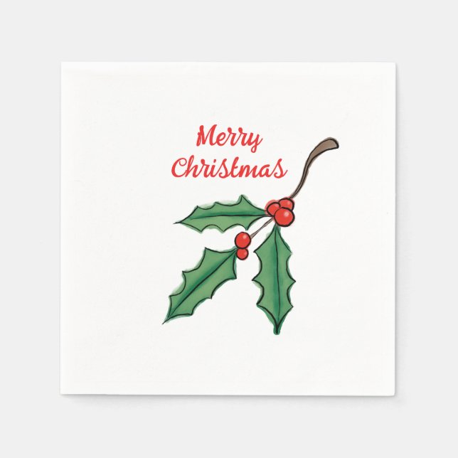 Christmas Holly Party Paper Napkins (Front)