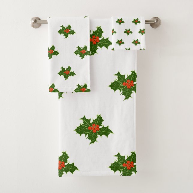 Christmas Holly Pattern    Bath Towel Set (Insitu)