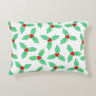 Christmas holly pattern decorative pillow