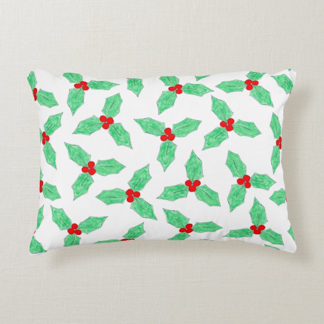 Christmas holly pattern decorative pillow (Front)
