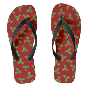 Christmas Holly Pattern Flip Flops