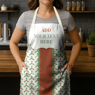Christmas Holly Pattern Green Holly Red Berries Apron