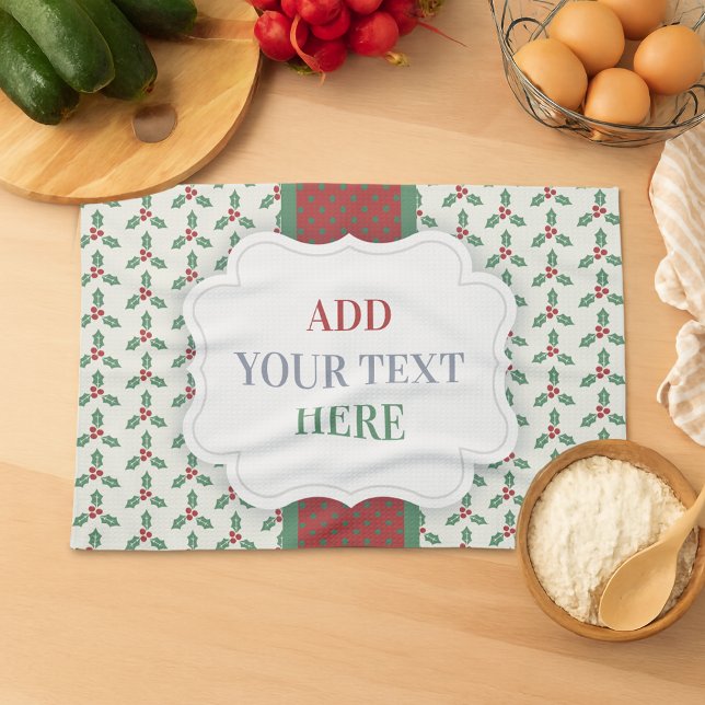 Christmas Holly Pattern Green Holly Red Berries Kitchen Towel (Creator Uploaded)