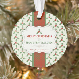 Christmas Holly Pattern Green Holly Red Berries Ornament