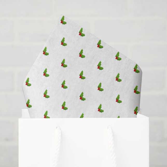 Christmas Holly Pattern Holiday Gift Wrap Festive Tissue Paper (Gift Bag)