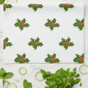 Christmas Holly Pattern Kitchen Towel