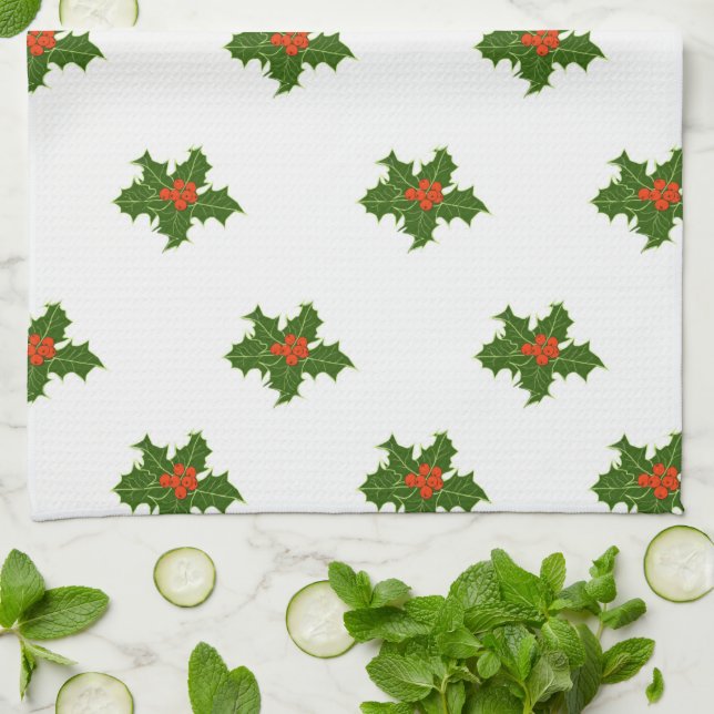 Christmas Holly Pattern    Kitchen Towel (Folded)