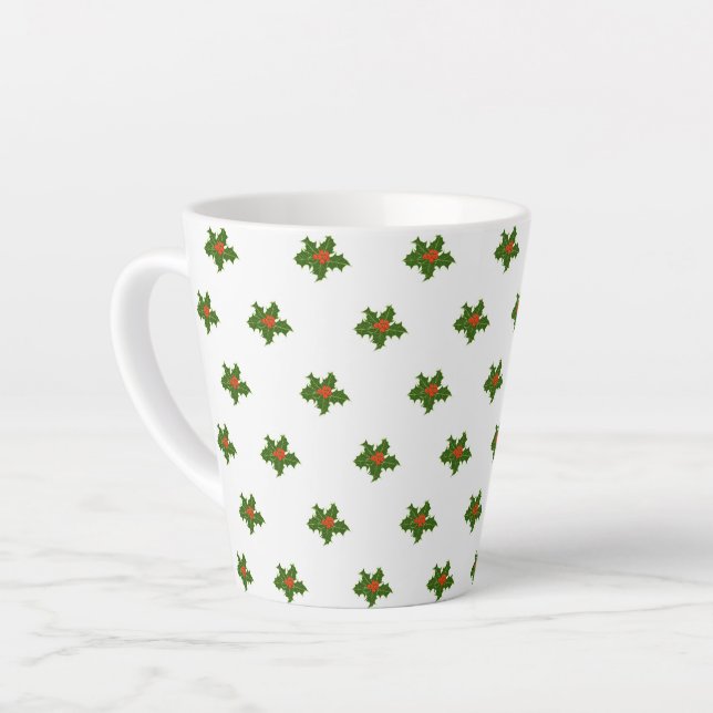 Christmas Holly Pattern  Latte Mug (Left Angle)