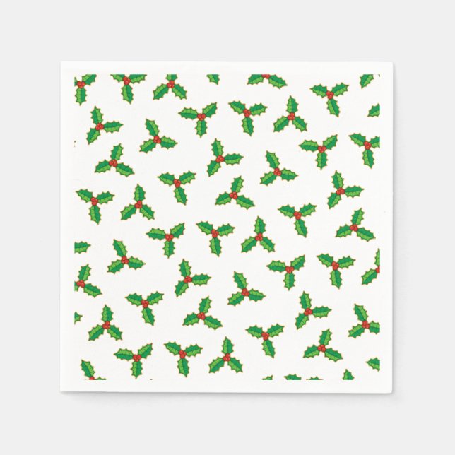 Christmas Holly Pattern Napkin (Front)