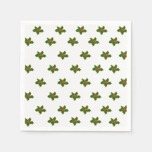 Christmas Holly Pattern Red Berries Green Leaves  Napkin
