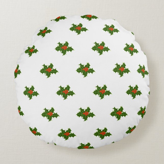 Christmas Holly Pattern  Round Pillow (Front)
