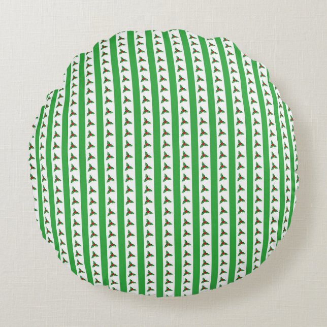 Christmas Holly Pattern Round Pillow (Front)