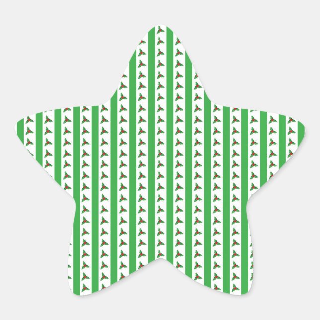 Christmas Holly Pattern Star Sticker (Front)