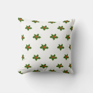 Christmas Holly Pattern Throw Pillow