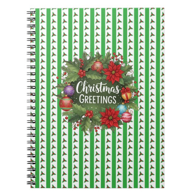 Christmas Holly Pattern with wreath Notebook (Front)
