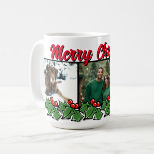 Christmas holly personalize 3 photo  coffee mug