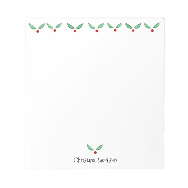 Christmas Holly Personalized 5.5 x 6 Notepad (Front)