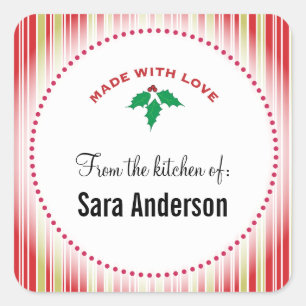 Christmas Holly, Personalized Baking Square Sticker
