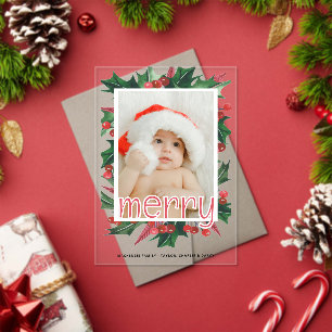Christmas Holly Photo Personalized Card Acrylic Invitations