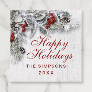 Christmas Holly Pine Branch Rustic Holiday Favour Tags