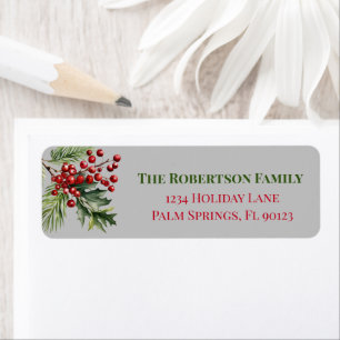 Christmas Holly Pine Grey Return Address