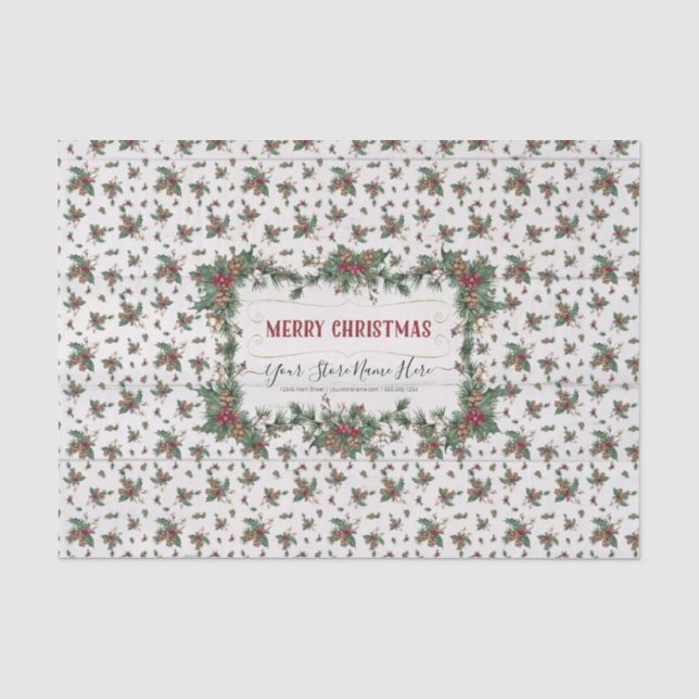 Christmas Holly Pine Mistletoe Classic Business Tissue Paper (Front)