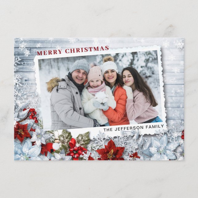 Christmas Holly Pine Rustic Photo Holiday Card (Front)